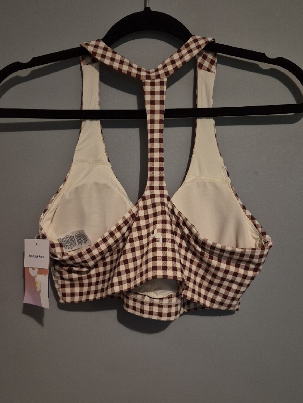 JoyLab Brown and Cream Gingham Racerback Crop Tank - Picture 2 of 4